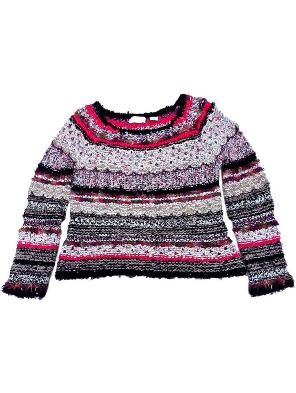 Anthro Sleeping On Snow Sequin Fair Isle Boucher Open Knit  Sweater. Small